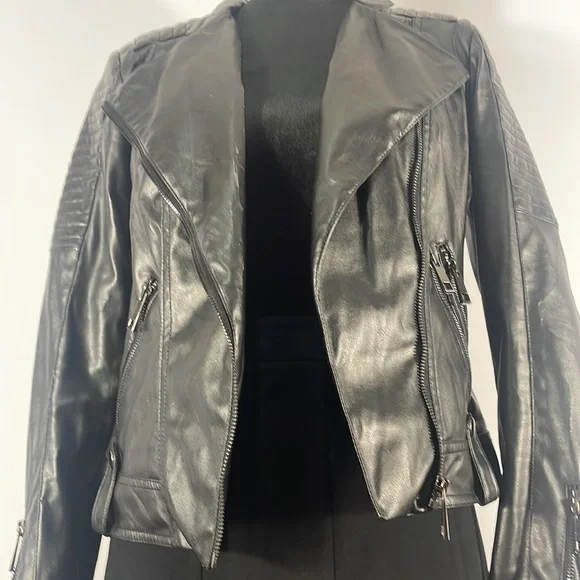 Gianni Binni Black Faux Leather Biker, Motto Jacket,XS - Picture 15 of 15